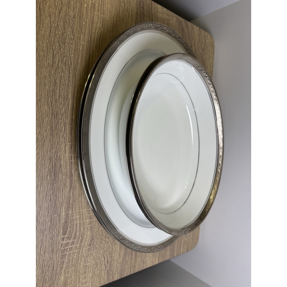 Noritake Crestwood Platinum 4166 4-Pc Oval Serving Set Platters & Bowls